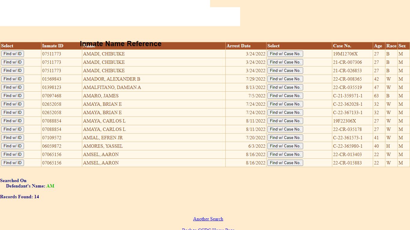 In-Custody Names - Clark County, Nevada